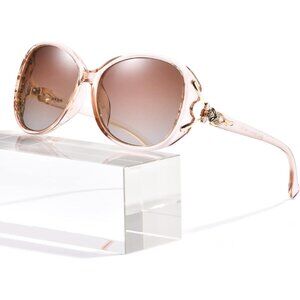 Women's Trendy Shades Eyes Protection Cream Frame Polarized Sunglasses